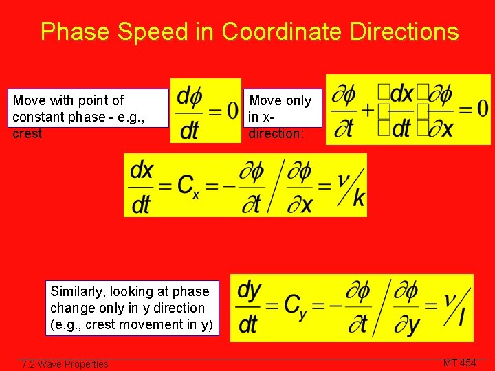 Phase Speed in Coordinate Directions Move with point of constant phase - e. g.