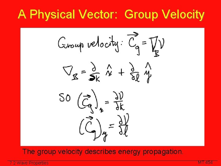 A Physical Vector: Group Velocity Class Slide The group velocity describes energy propagation. 7.
