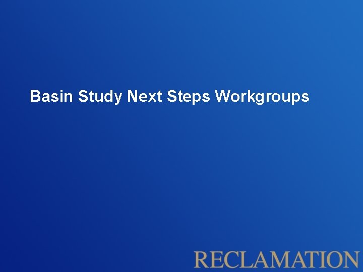 Basin Study Next Steps Workgroups 