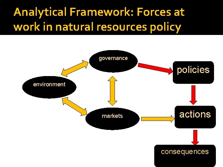 Analytical Framework: Forces at work in natural resources policy governance policies environment markets actions