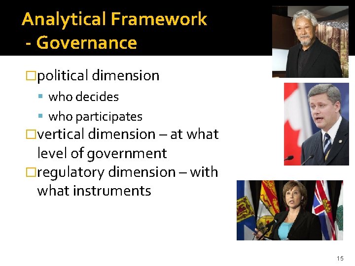 Analytical Framework - Governance �political dimension who decides who participates �vertical dimension – at