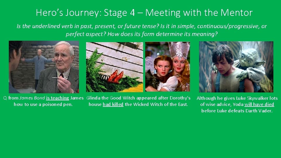 Hero’s Journey: Stage 4 – Meeting with the Mentor Is the underlined verb in