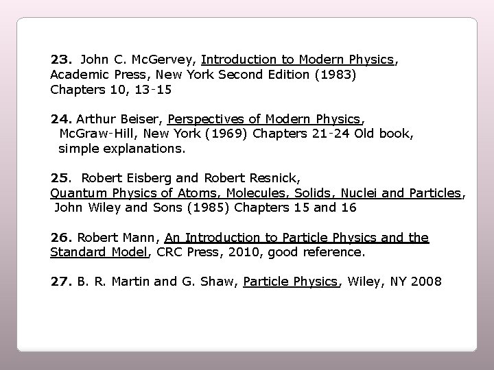 23. John C. Mc. Gervey, Introduction to Modern Physics, Academic Press, New York Second