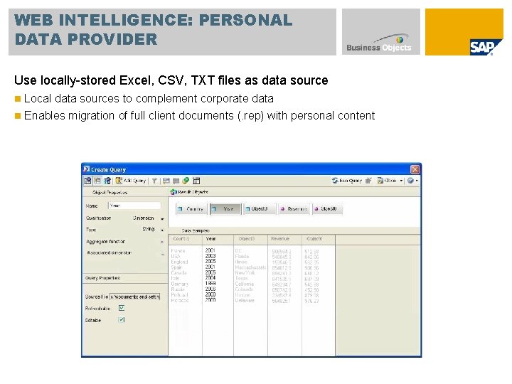 WEB INTELLIGENCE: PERSONAL DATA PROVIDER Use locally-stored Excel, CSV, TXT files as data source