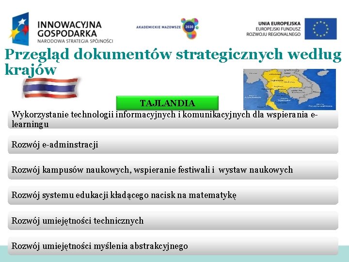 Przegląd dokumentów strategicznych według krajów TAJLANDIA Wykorzystanie technologii informacyjnych i komunikacyjnych dla wspierania elearningu