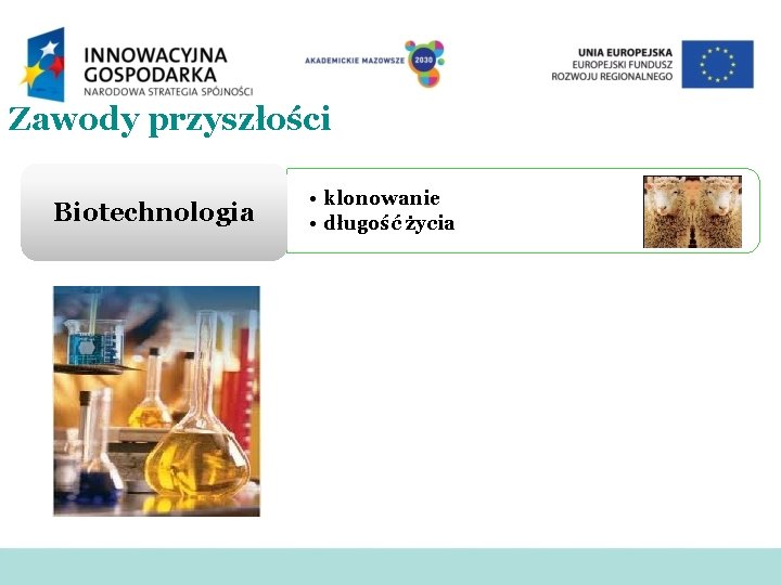 Zawody przyszłości Biotechnologia • klonowanie • długość życia 