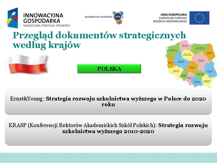 Przegląd dokumentów strategicznych według krajów POLSKA Ernst&Young: Strategia rozwoju szkolnictwa wyższego w Polsce do