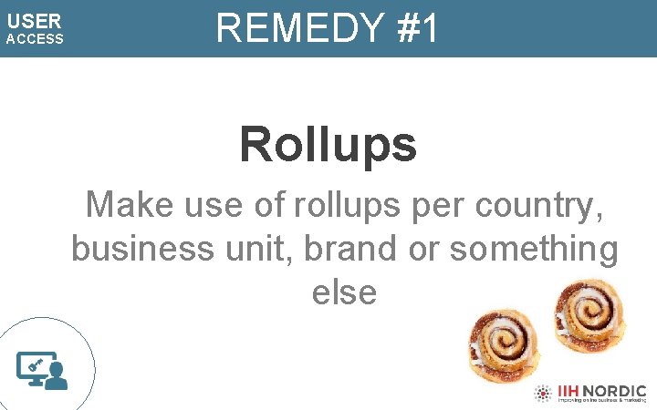 USER ACCESS REMEDY #1 Rollups Make use of rollups per country, business unit, brand