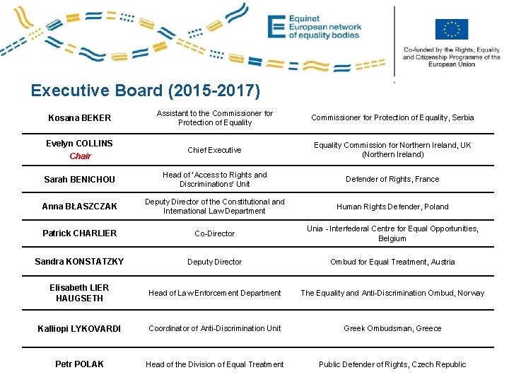 Co-funded by the PROGRESS Programme of the European Union Executive Board (2015 -2017) Kosana