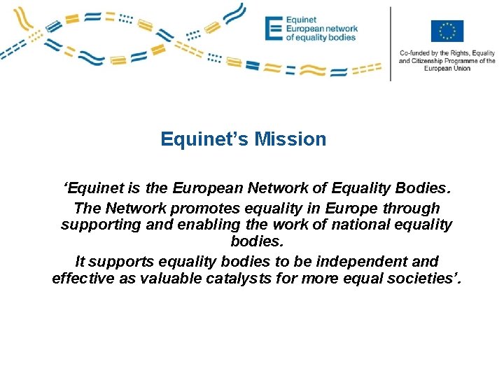 Co-funded by the PROGRESS Programme of the European Union Equinet’s Mission ‘Equinet is the