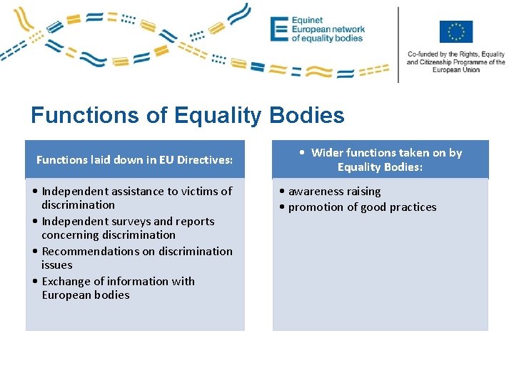 Co-funded by the PROGRESS Programme of the European Union Functions of Equality Bodies Functions