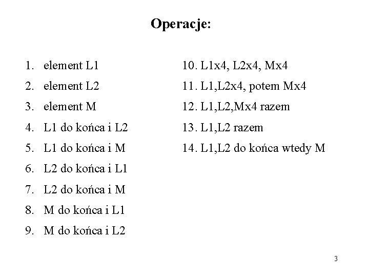 Operacje: 1. element L 1 10. L 1 x 4, L 2 x 4,