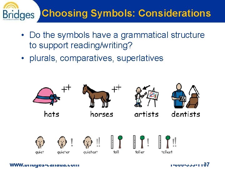 Choosing Symbols: Considerations • Do the symbols have a grammatical structure to support reading/writing?