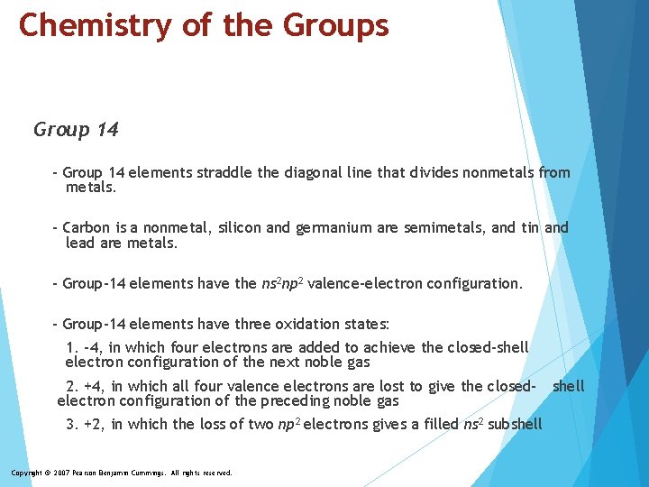 Chemistry of the Groups Group 14 – Group 14 elements straddle the diagonal line