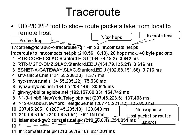 Traceroute • UDP/ICMP tool to show route packets take from local to remote host