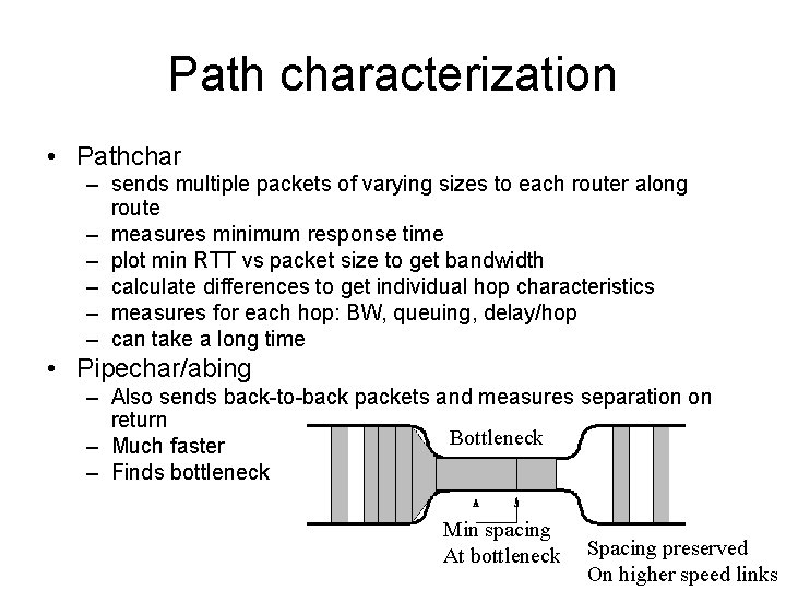 Path characterization • Pathchar – sends multiple packets of varying sizes to each router