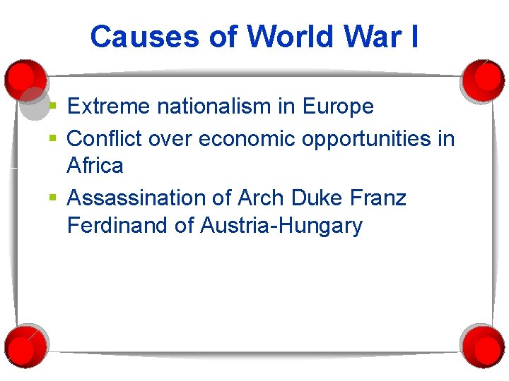 Causes of World War I § Extreme nationalism in Europe § Conflict over economic