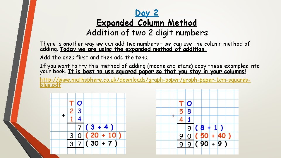 Day 2 Expanded Column Method Addition of two 2 digit numbers There is another