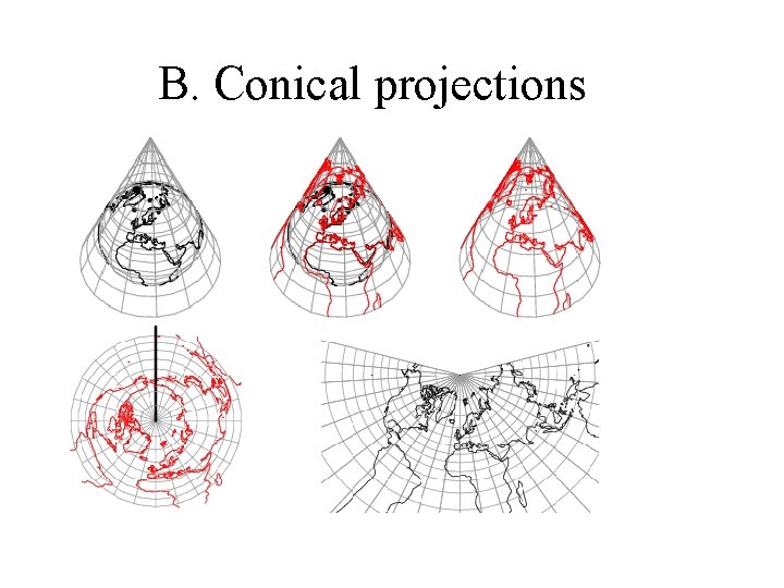 B. Conical projections  B. Conical projections
