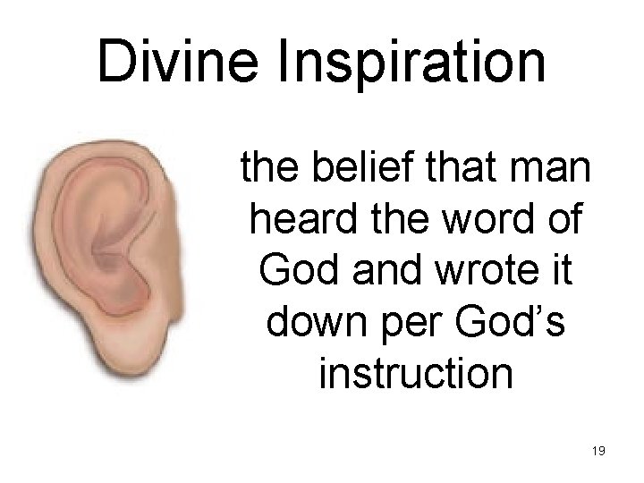 Divine Inspiration the belief that man heard the word of God and wrote it