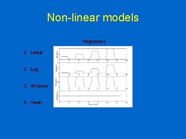 Non-linear models Regressors 1. Linear 2. Log 3. All press 4. mean 