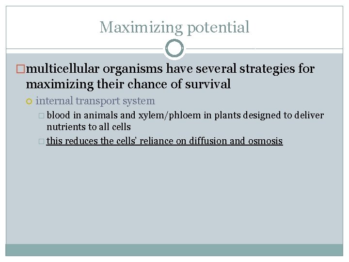 Maximizing potential �multicellular organisms have several strategies for maximizing their chance of survival internal