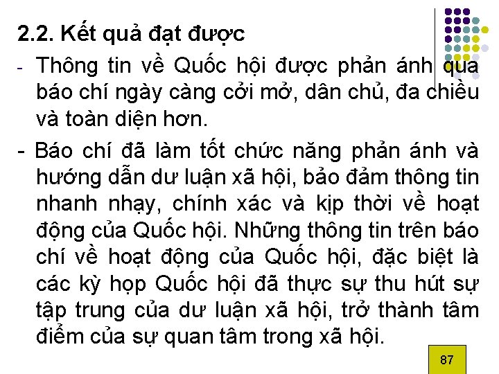 2. 2. Kết quả đạt được - Thông tin về Quốc hội được phản