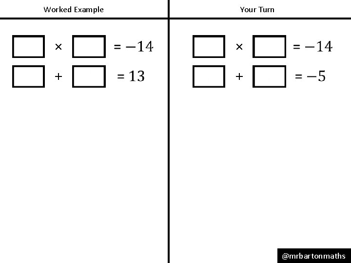 Worked Example Your Turn × × + + @mrbartonmaths 