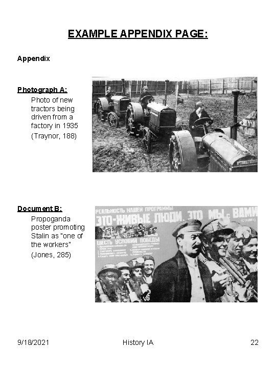EXAMPLE APPENDIX PAGE: Appendix Photograph A: Photo of new tractors being driven from a