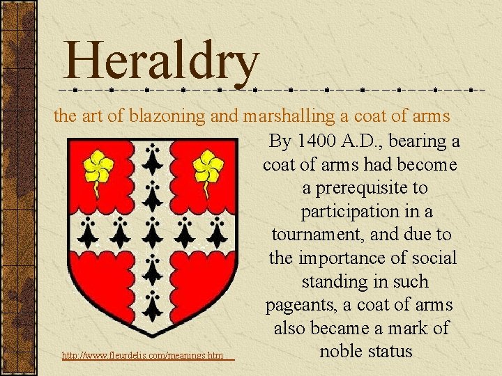 Heraldry the art of blazoning and marshalling a coat of arms By 1400 A.