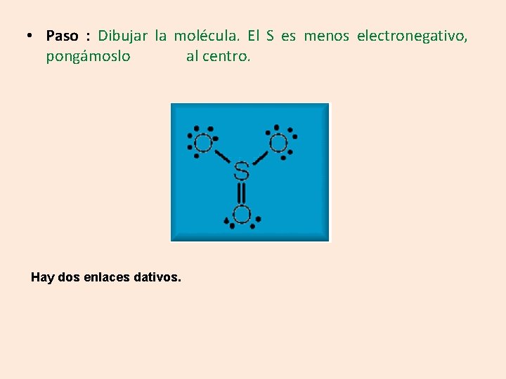  • Paso : Dibujar la molécula. El S es menos electronegativo, pongámoslo al