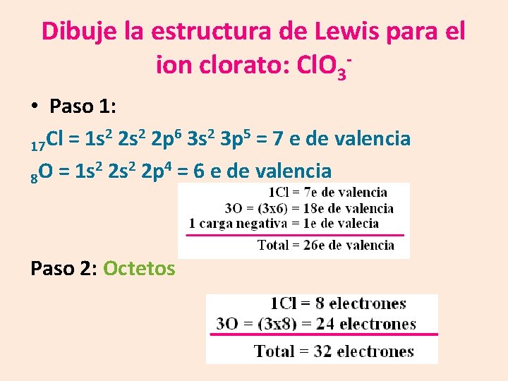 Dibuje la estructura de Lewis para el ion clorato: Cl. O 3 • Paso