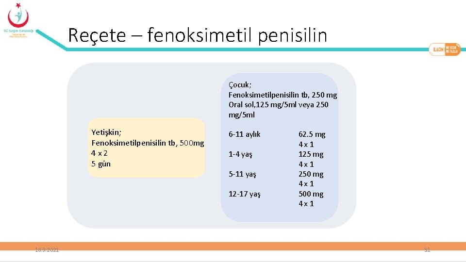 Reçete – fenoksimetil penisilin Çocuk; Fenoksimetilpenisilin tb, 250 mg Oral sol, 125 mg/5 ml