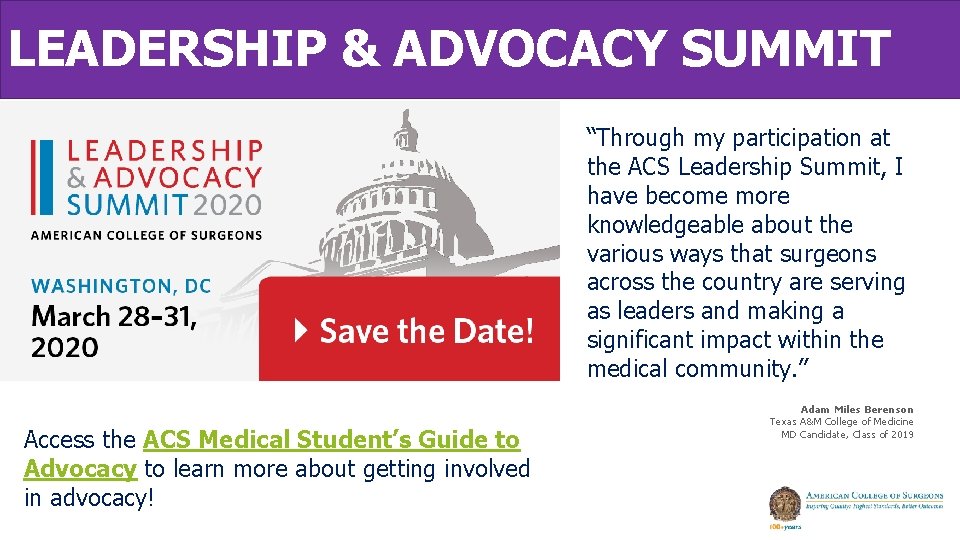 LEADERSHIP & ADVOCACY SUMMIT “Through my participation at the ACS Leadership Summit, I have LEADERSHIP & ADVOCACY SUMMIT “Through my participation at the ACS Leadership Summit, I have