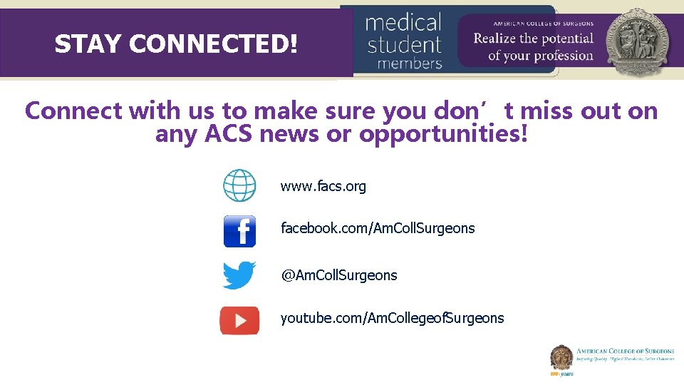 STAYCONNECTED! Connect with us to make sure you don’t miss out on any ACS STAYCONNECTED! Connect with us to make sure you don’t miss out on any ACS