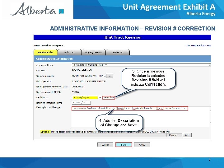 ADMINISTRATIVE INFORMATION – REVISION # CORRECTION 7 