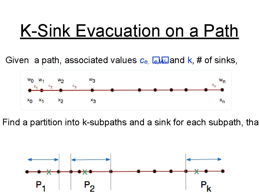 K-Sink Evacuation on a Path Given a path, associated values ce, �� e, Wv