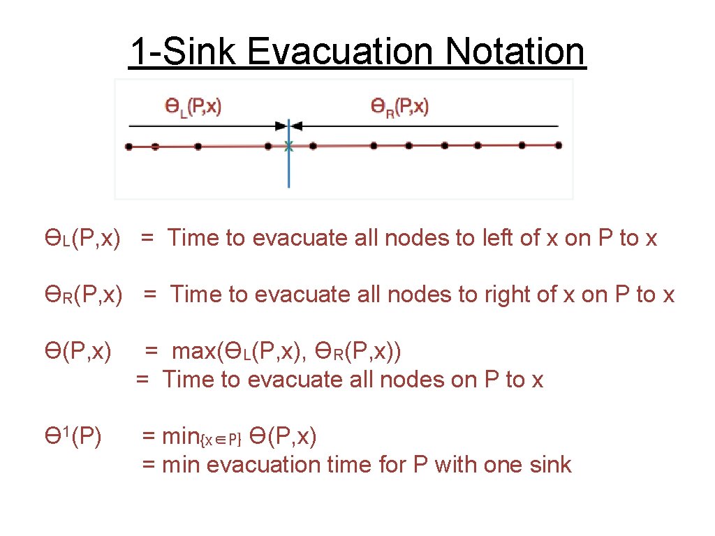 1 -Sink Evacuation Notation ϴL(P, x) = Time to evacuate all nodes to left