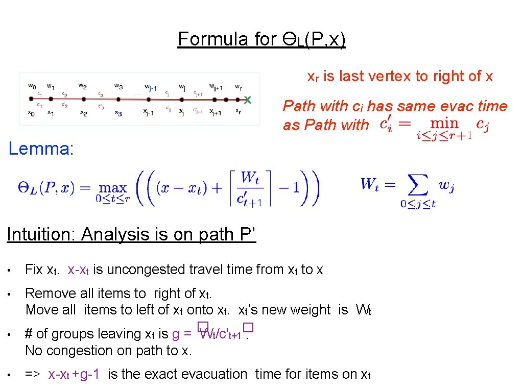 Formula for ϴL(P, x) xr is last vertex to right of x Path with