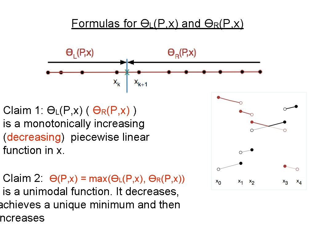 Formulas for ϴL(P, x) and ϴR(P, x) Claim 1: ϴL(P, x) ( ϴR(P, x)