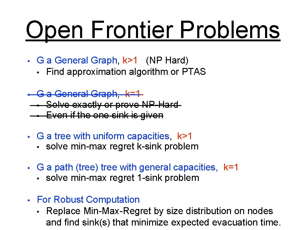 Open Frontier Problems • G a General Graph, k>1 (NP Hard) • Find approximation