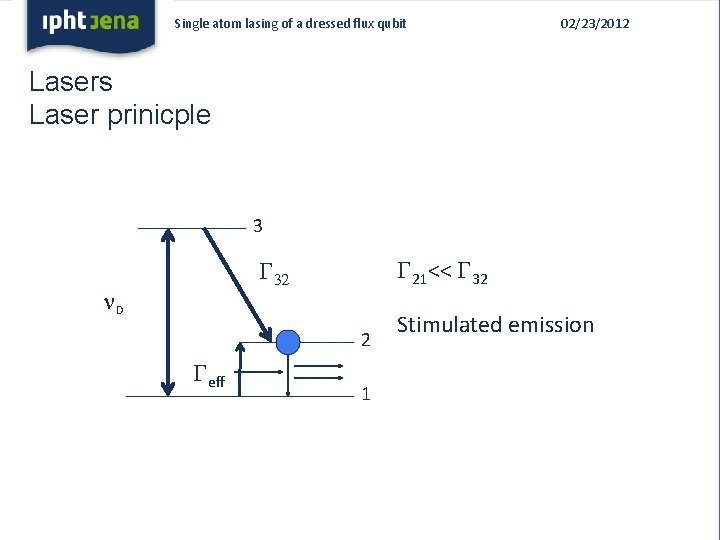 Single atom lasing of a dressed flux qubit 02/23/2012 Lasers Laser prinicple 3 G