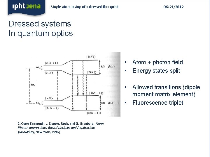 Single atom lasing of a dressed flux qubit 06/21/2012 Dressed systems In quantum optics