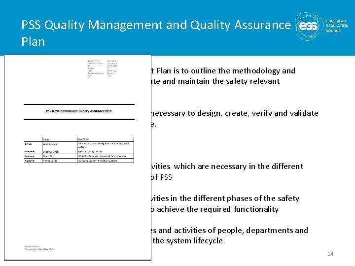 PSS Quality Management and Quality Assurance Plan The objective of this Development Plan is