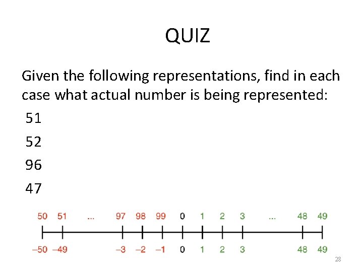 QUIZ Given the following representations, find in each case what actual number is being