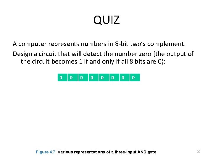 QUIZ A computer represents numbers in 8 -bit two’s complement. Design a circuit that