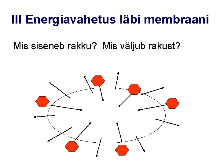 III Energiavahetus läbi membraani Mis siseneb rakku? Mis väljub rakust? 