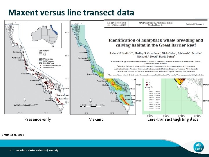 Maxent versus line transect data Presence-only Smith et al. 2012 27 | Humpback whales