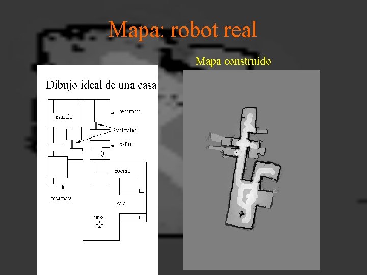 Mapa: robot real Mapa construido Dibujo ideal de una casa 