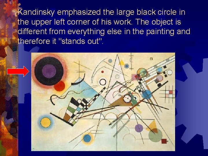 Kandinsky emphasized the large black circle in the upper left corner of his work.